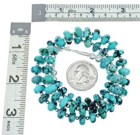 Navajo Genuine Sterling Silver And Turquoise Bead Necklace X10800